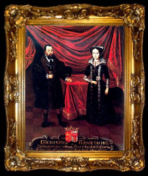 framed  unknow artist Eric I, Duke of Brunswick-Luneburg, with his second wife, Elizabeth of Brandenburg, around 1530, ta009-2